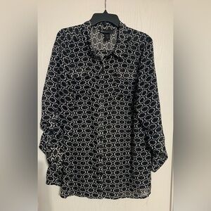 Lane Bryant Geometric Print Sheer Button Front Blouse